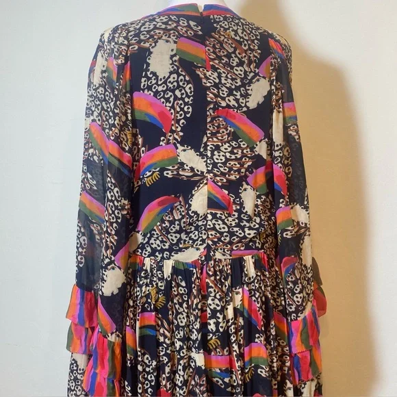 FARM Rio Leopard Toucans Vibrant Long Sleeve Maxi Dress NWT Sz L - Picture 6 of 11